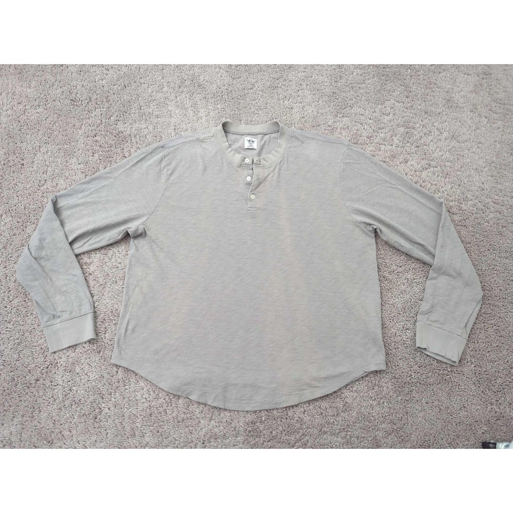 Boys Lie Henley Shirt Mens XL OSO Gray Long Sleeve Retro Biker Stunt Back Print